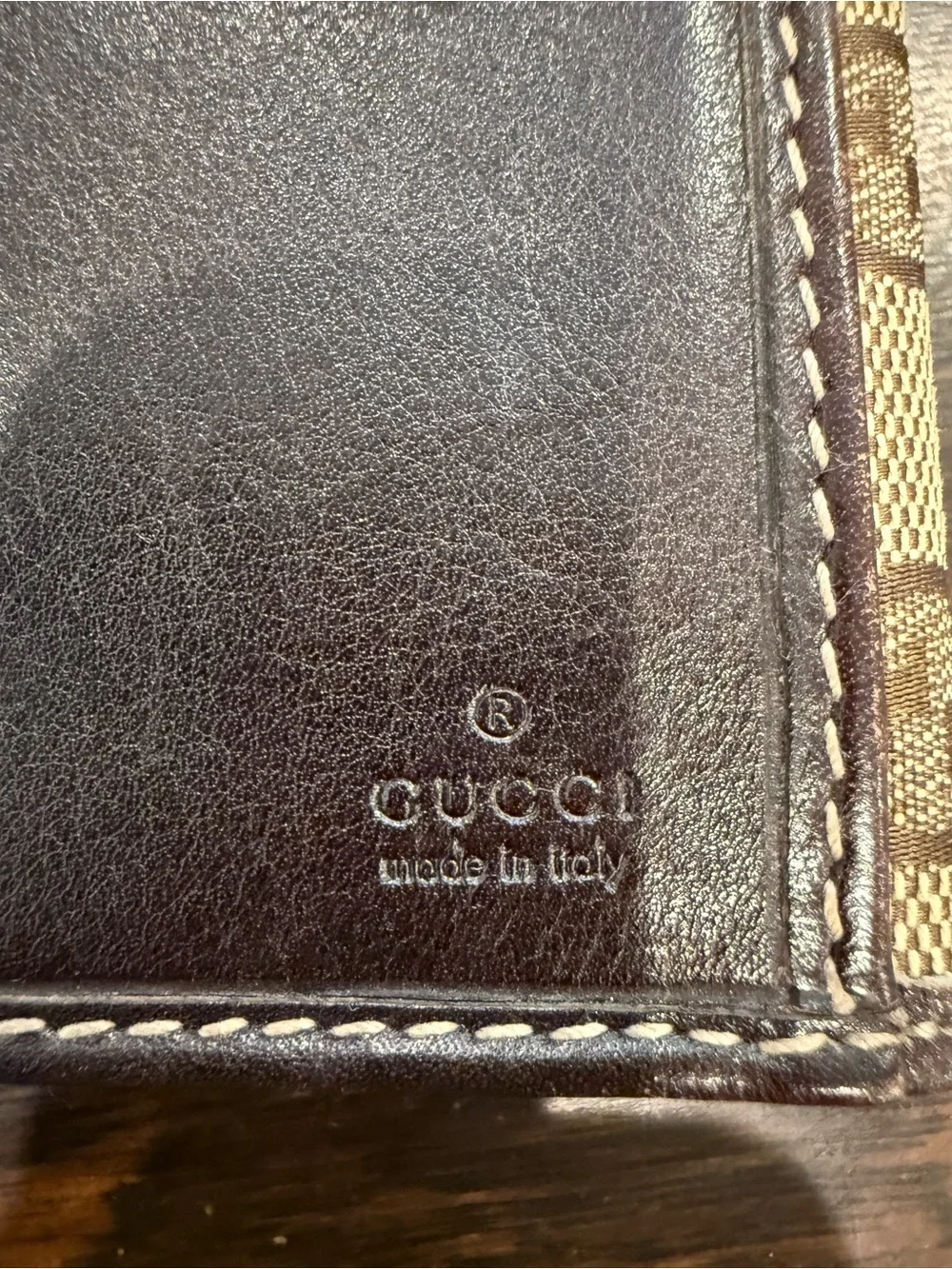 Gucci Brown Leather and Beige Monogram Continental Wallet - Picture 4 of 7